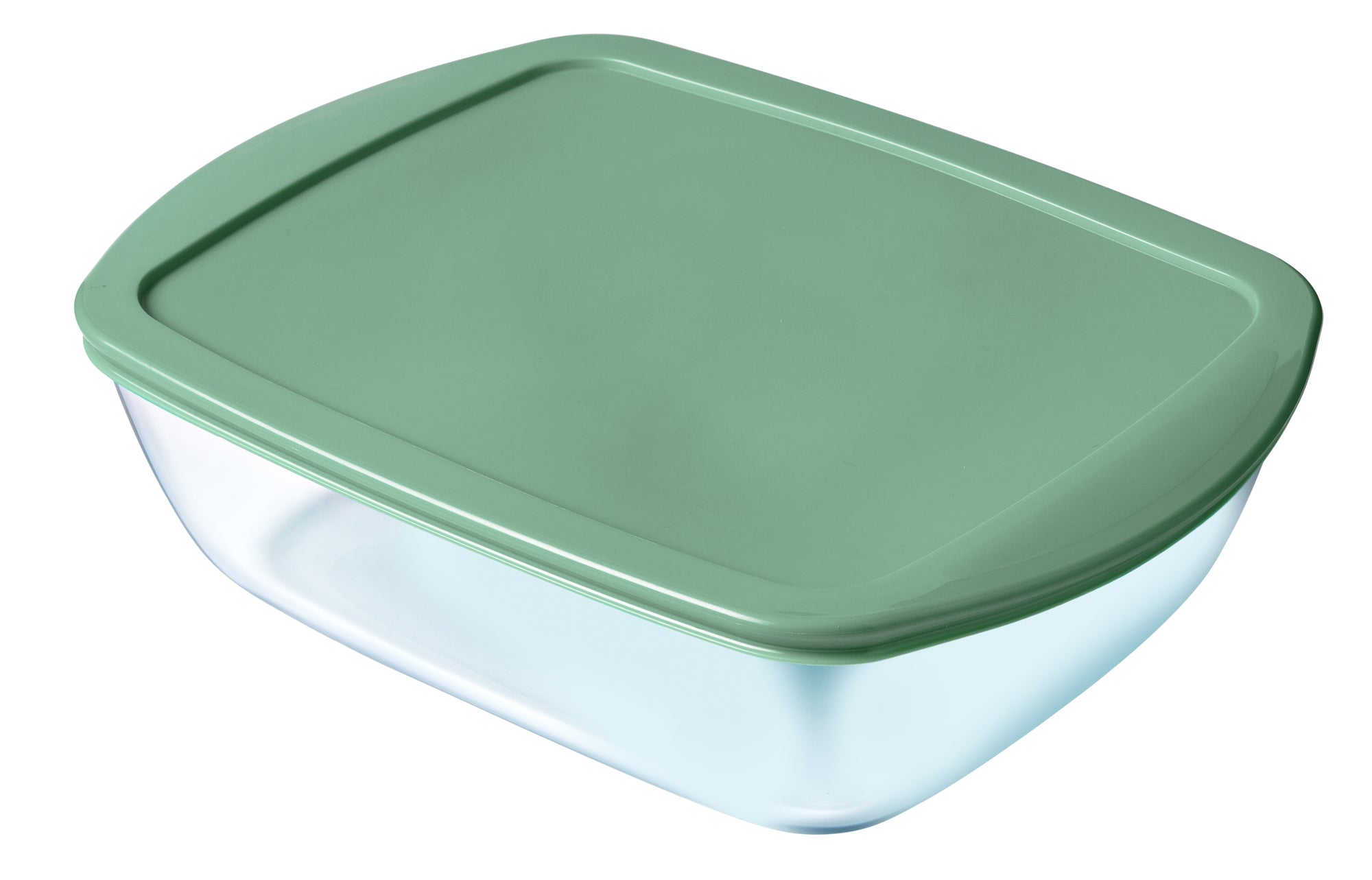 Fuente de vidrio rectangular con tapa verde- Cook & Store