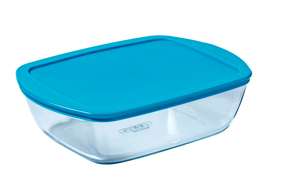 Fuente de vidrio rectangular con tapa azul- Cook & Store