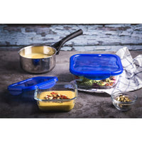 Cook & Go Fuente cuadrada de vidrio con tapa hermética azul