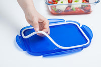 Cook & Go - Juego de 2 fuentes de vidrio cuadradas con tapa azul hermética e impermeable