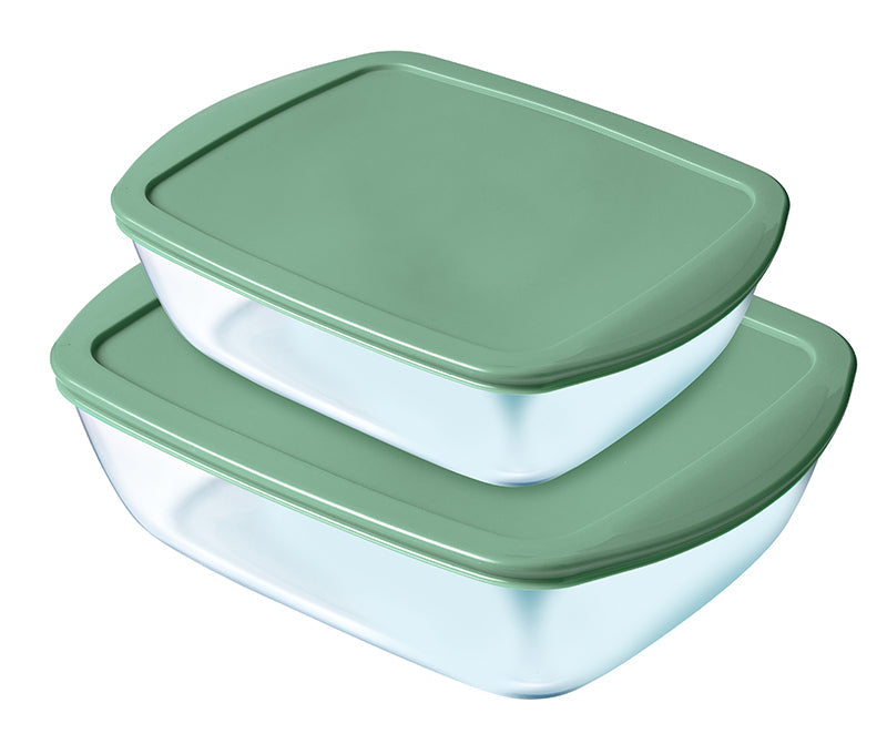 Juego de 2 fuentes rectangulares Cook & Store con tapa verde intenso