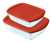 Juego de 2 fuentes rectangulares Cook & Store con tapa roja