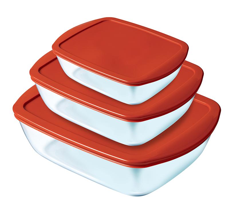 Pyrex® Cook & Store - Juego de 3 recipientes de vidrio redondas con tapas